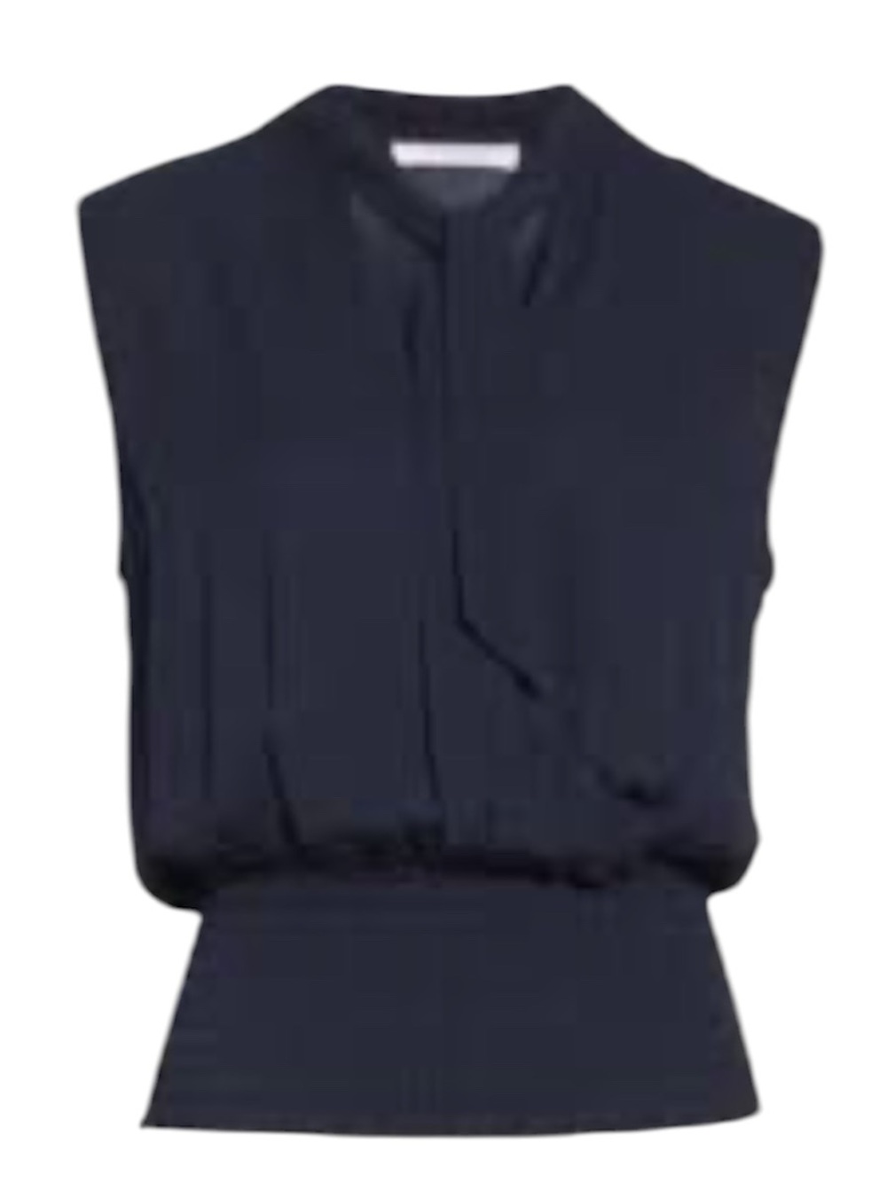FRAME Navy Blue Sleeveless Tie-Neck Smocked Waist Blouse Top SZ L